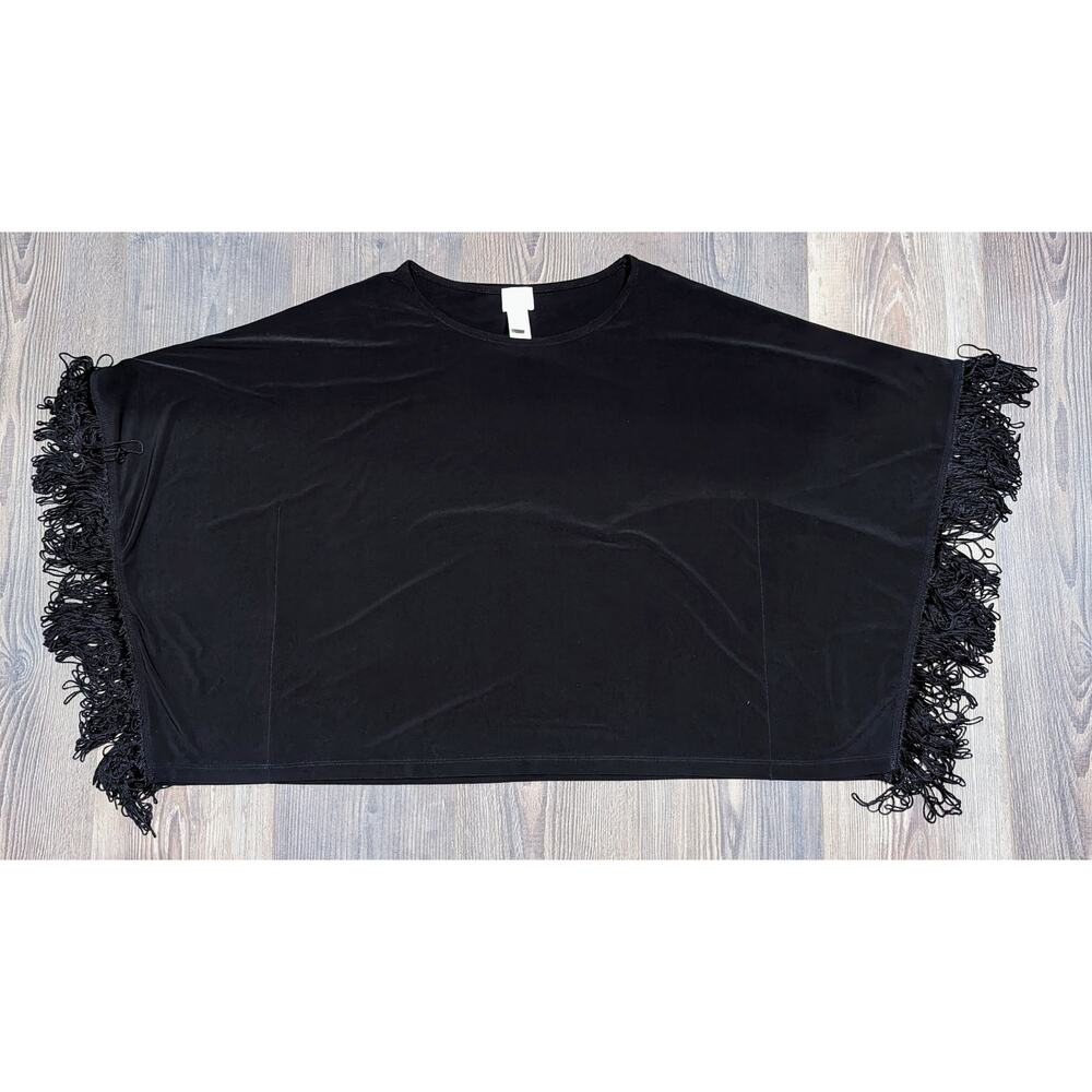 Chico's Sz S/M Black Fringed Dolman Poncho Stretchy
